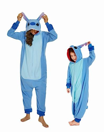 RandWind Pyjamas Onesies Cosplay Unisexe Animaux Halloween Costume Combinaison(BlueStitch-L)