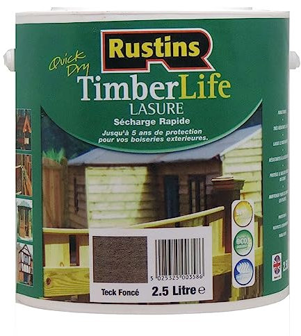 Rustin's Timberlife – Lasure para madera – exterior – UV y 5 años de protección – Teca oscura – 12 m²/L – 2,5 litros (TLDT2500FR)