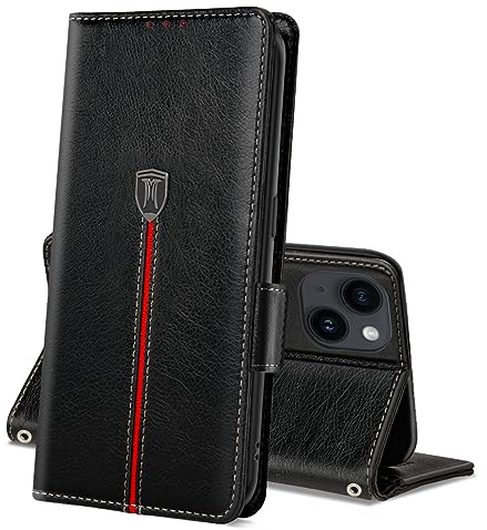 MAMA MOUTH Cover per iPhone 15, Custodia Flip Pelle Portafoglio, Magnetica Libro Slot Schede per iPhone 15 Cover, Silicone TPU Bumper Wallet Supporto Antiurto Case Per iPhone 15 Nero