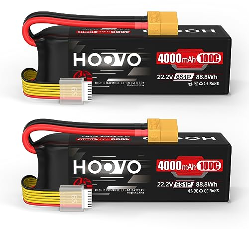 6S Lipo Akku 22,2V 4000mAh 100C RC Batterie SoftCase mit XT90 Stecker Aufladbarer Akkus HOOVO für RC Quadrocopter Flugzeug Helikopter Auto Boot Hobby Hubschraubern der Größe 600(2 Stück)