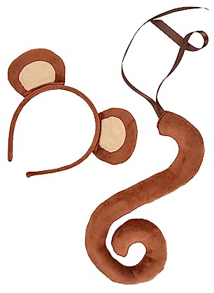 LOVIVER Set aus Affenohren und langem, Affen-Haarreifen, Tierohren, Cosplay, Plüschohren, Haarspange, Kopfschmuck für Maskerade, Karneval, Halloween,
