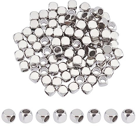 UNICRAFTALE 100 Stk 4mm Edelstahl Perlen Würfelperlen Abstandsperlen zum Auffädeln Metall Zwischenperlen Quadratische Perlen Für Herstellung DIY Armbänder Halsketten Schmuck