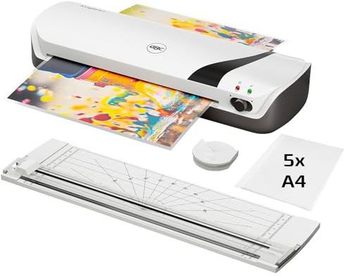 GBC Inspire+/Rexel 4-in-1 A4 Laminator Machine Set with Paper Cutter, Corner Rounder, 5 Laminating Pouches A4, Quick 4-Min Warm-Up time, Cold Lamination Setting, Ideal for Home/School, White (4410033)