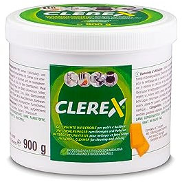 CLEREX® Stahlreiniger, reinigt und poliert alle Metalle. Entkalker mit Abperleffekt. Dose à 900 g (mit 2 Schwämmen)
