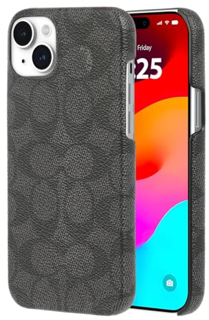 COACH Signature Canvas Slim Wrap iPhone 15 Plus Hülle, kompatibel mit kabellosem Laden – Signature Charcoal