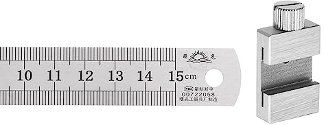 sourcing map 2 in 1 Edelstahl Lineal mit Anreißerblock 15cm/6 Metrisch und Zoll Metall Lineal mit 20mm Länge Messing Lokalisierung Messschiebern für Holzarbeiten Heimwerken Messen Silberton