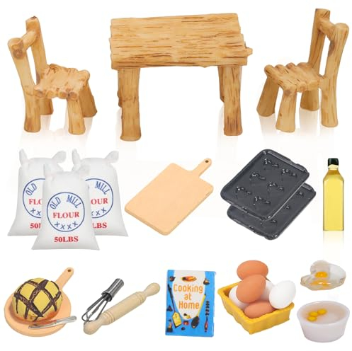 Rayong Wichtel Zubehör 24 Stück Wichtel Zubehör Weihnachten Miniatur Wichtel Zubehör Puppenhaus Zubehör Mini Wichtel Zubehör Backen Wichtel Tisch und Stühle für Weihnachten Miniatur Deko