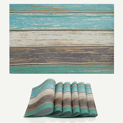 fanquare Retro Rustikale Holztextur Polyester Tischsets einseitig waschbar faltbar Platzset für Esstisch Dekor langlebig Nicht fleckenfrei Tischsets 6 Stück