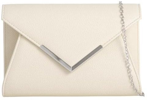Clutch im Umschlag-Stil, Kunstleder, Brautschmuck, Abschlussball, Hochzeit, Abend, Party, Geldbörse, Schultertasche, elfenbeinfarben, medium
