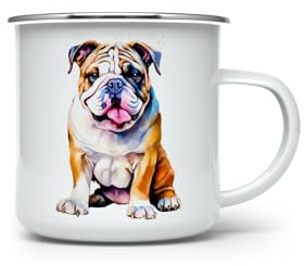 MAXIKIWI - Tasse à café ou thé en émail durable pour l'intérieur et l'extérieur – Aquarelle bouledogue anglais – 350 ml