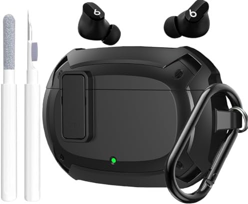 OTOPO Beats Studio Buds 2021/Buds+ Hülle 2023, [Secure Lock] Cool Beats Studio Buds Plus Schutzhülle mit Schlüsselanhänger und Reinigungsset für Beats Studio Ohrstöpsel, Schwarz