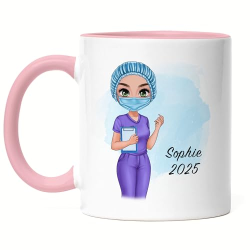 Kiddle-Design Krankenschwester Tasse Rosa Personalisiert - Heldin Freundin Pflegerin MFA Geschenk Examen Medizin Dankeschön Ärztin
