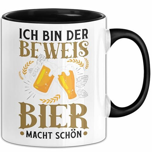 Bier Tasse Geschenk Ich Bin Der Beweis Bier Macht Schön Bier Trinker Geschenkidee Kaffee-Becher (Schwarz)