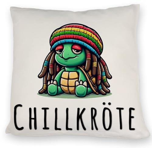 speecheese Chillkröte Kissen mit Spruch Chillkröte, Polyester, Wurfkissen, Dekokissen, 40x40 cm
