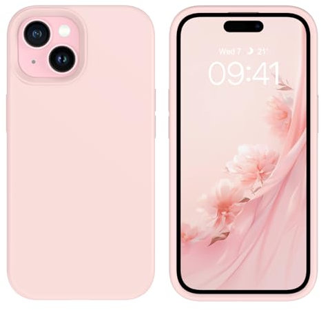 DOMAVER iPhone 15 Plus 6.7 Coque, Silicone Liquide Antichoc Coque de Téléphone iPhone 15+ Protection, Douce Doublure Microfibre Fin Antichoc pour iPhone 15 Plus, Rose Craie