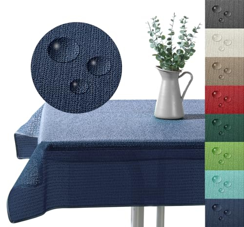 Outdoor Tischdecke Gartentischdecke wasserfest wetterbeständig rutschfest waschbar Outdoortischdecke Weichschaum Garten Balkon Camping Party Tischdeko Typ883 dunkelblau 130x160 cm eckig