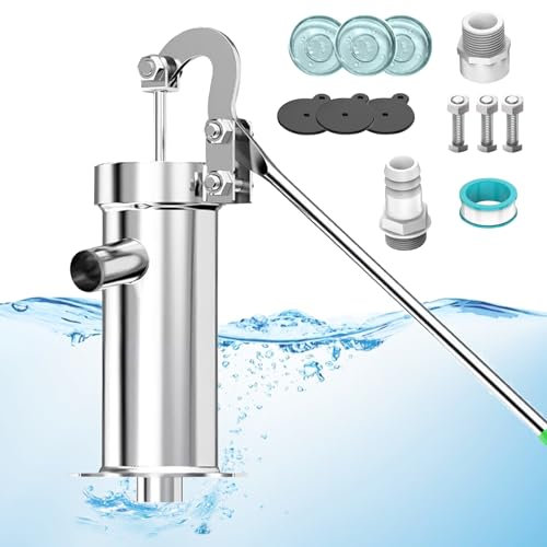 TIMILAND Manual Well Pump, Stainless Steel Industrial Pitcher Pump, 10M Suction Range, Silver