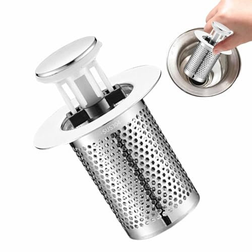 Bouchon D'évier De Filtre De Vidange, Pop Up Bouchon De Vidage, Bouchons De Lavabo Universels Pop Up 34-38 Mm, Flitre De Vidange Anti-Blocage avec Panier-Filtre Amovible pour Salle De Bain, Cuisine