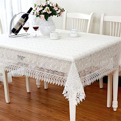 RWRAPS Tischdecke mit Spitzenstickerei, weiße Tischdecke mit Hohlsaum, Elegante Couchtischdecke (Farbe: Weiß, Größe: 150 x 210 cm) (Weißer Tischläufer 40 x 220)