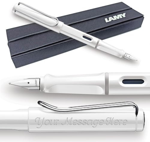 Fountain Pen Lamy Safari - Personalised with Engraving (White, Medium Nib)