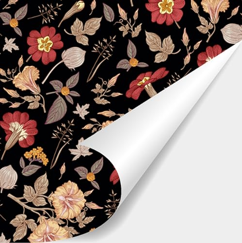 Selbstklebende Tapete Blume Vintage Floral Blumentapete Rot Blumen Fototapete,Wasserdicht Möbelfolie Blumen Pflanzen Klebefolie Schlafzimmer Küche (40cm x 300cm)