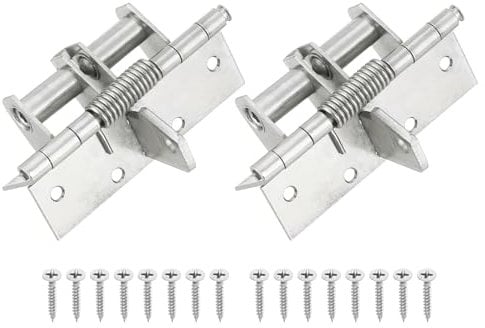 sourcing map 2 Pcs 3.94x2.56 Automatic Door Hinge, Cold Rolled Steel Bifold 90 Degree Automatic Self-Closing Spring Door Hinges Hardware Controls for Home Bedroom, White Zinc