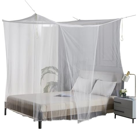 Moskitonetz für Betthimmel, Moskitonetz für Doppelbett und Einzelbett, zum effektiven Schutz vor Mücken,Weiß,200x180x200cm