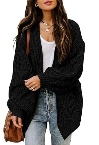 Jhsnjnr Cardigan épais ouvert à l'avant pour femme - Manteau tricoté surdimensionné - Pull automne à manches longues - Cardigan chaud