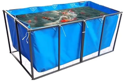 Teichfolien aus flexiblem PVC-Canvas (ohne Rahmen), 550 g/m² Plastiktüte für Pools mit Befestigungsringen, temporärer Auffangbehälter zum Schwimmen, Füttern von Koi (Farbe: Blau, Größe: 12,8