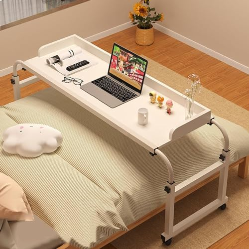 Adjustable Overbed Table on Wheels - Rolling Storage Trolley Mobile Bedside Table - Standing Workstation Food Tray Desk for Laptop - Computer Table Overbed Table with Wheels