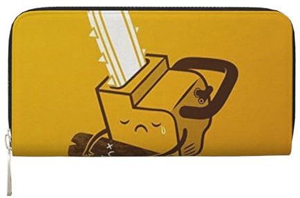WSHFFILO Cute Crying Chainsaw Printed Leather Hand Wallet Long Clutch Leather Wallet