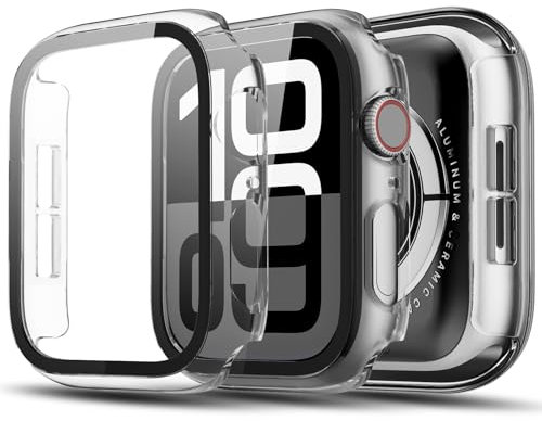 TGKML 2 unidades compatibles con Apple Watch SE 3/SE 2/SE/6/5/4 funda protectora con protector de pantalla de 44 mm, carcasa dura integrada resistente a los arañazos Protector de pantalla de vidrio