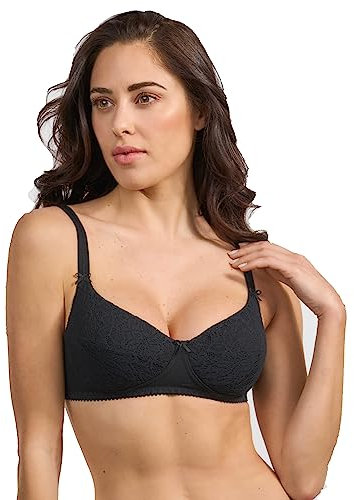 Spiman Reggiseno Imbottito in Cotone, Senza Ferretto, con Pizzo, Spalline Regolabili, Coppa B Art 331 (IT, Taglia della Coppa & Taglia della Fascia, B, 2, Nero)