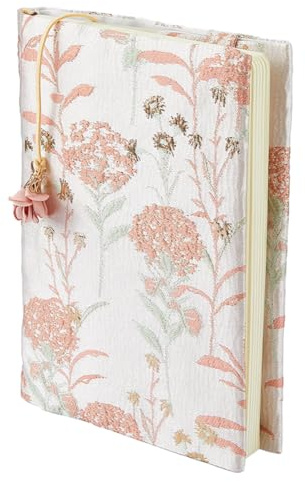 SUPERFINDINGS A5 Buchumschlag mit Blumen Stoff Buchhülle Schutz Passend Weicher Satinstoff Vintage Blumenmuster Waschbare Buchhülle Lesezeichen Für Tagebuch Softcover Notizbuch Büro Schulbedarf