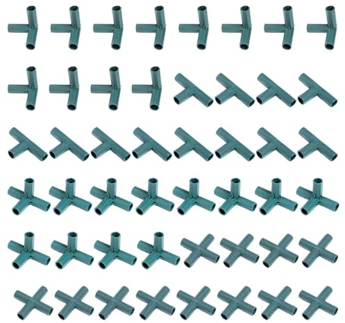 Veesper 48PCS 4 Types Garden Stake Connectors for Greenhouse Frame Building, 11MM Heavy Duty Plant Support Clips for Grape Trellis, Shade Net, Sunscreen, Shed Frame
