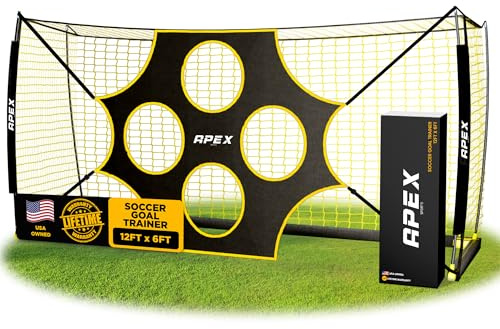 Apex Sports 12x6 FT Soccer Goal with Precision Target – Portable Soccer Net with Removable 10-Hole Target, Portable Design, Quick Setup, Ground Stakes & Collapsible Frame for Indoor/Outdoor Training