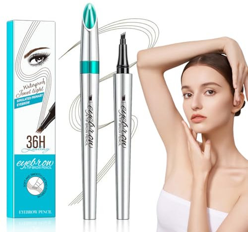 4-Tip Microblading Eyebrow Pen – Waterproof Eyebrow Pencil for Natural Hair-Like Strokes-Dark brown#02