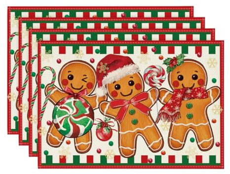 Artoid Mode Lebkuchenmann Kekse Weihnachten Platzsets 30x45cm 4er Set | Saisonal Zucker Winter Xmas Urlaub Tischsets Hause Platzdeckchen Küche Party Deko