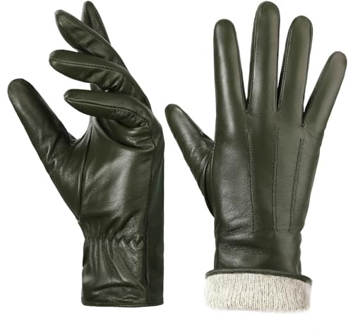 BISON DENIM Lederhandschuhe Damen Winter Touchscreen Kaschmir Gefüttert | Warm Echt Leder Handschuhe, Herbst Winter Klassisch Fahrerhandschuhe für Smartphone SMS Autofahren