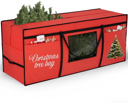 Bolsa de almacenamiento para árbol de Navidad - Tela Oxford con doble cremallera con doble cierre de cordones para árbol de Navidad Bolsa de almacenamiento transparente PVC ventana bolsa organizadora