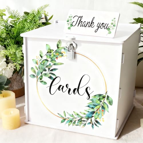 Winmist Glimpse Wedding Card Box with Lock PVC Wedding Post Box for Cards Box for Party Reception White Gift Card Box for Cards and Money Bridal Baby Graduation Birthday Shower Decorations