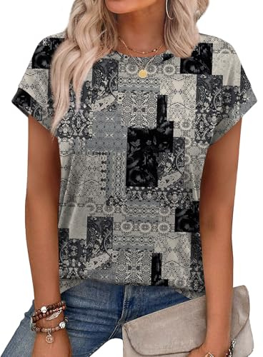 Aokosor Womens Summer Tops Floral Printed Short Capsleeve Shirts Crew Neck Cute Fashion Dressy Tunic Blouses for UK