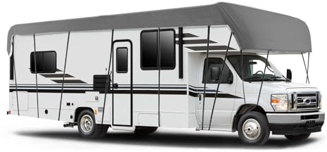 NEWFUN Funda Autocaravana, Funda Protectora Caravana, Funda Universal 210D para Caravanas, Protección Solar, Protección contra la Nieve, Protección contra Las Heladas (7.5M)