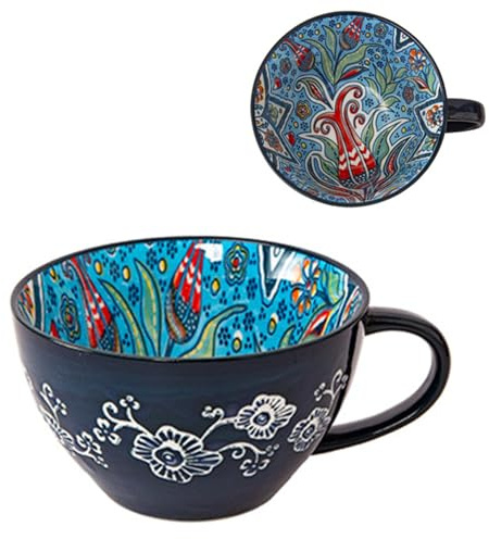 Bibykivn Tazza da Zuppa in Ceramica 400 ml con Manico, Ciotola da Zuppa in Ceramica Dipinta a Mano, Resistente al Forno e Microonde - Per Colazione, Müesli, Dessert, Latte, Frutta e Insalata (GLD)