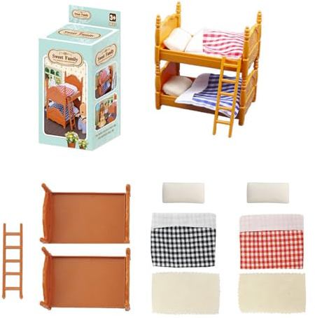 AMISENK Puppenstuben Etagenbett Mit Leiter Kunststoff Doppelbetten Schlafzimmermöbel Für Minibett Spielzeug Mädchen Geschenk Etagenbett Für Mädchen Miniaturzubehör Möbelzimmer
