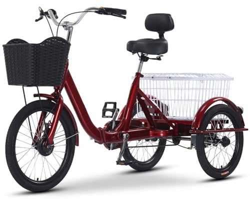 LSQXSS Faltbares Dreirad für Erwachsene, Lastendreirad mit Einkaufskorb, 3-Rad-Fahrrad, verstellbare Sattelstütze, Einkaufs- und Picknick-Cruiser-Fahrrad für Damen, Herren und Senioren, Doppelbremsen