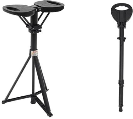 Faltbarer Gehstock mit Sitz, 150kg Belastbar & Höhenverstellbar - Leichter Aluminium Klapphocker für Senioren & Outdoor - 2in1 Gehhilfe und Dreibein Hocker, Schwarz