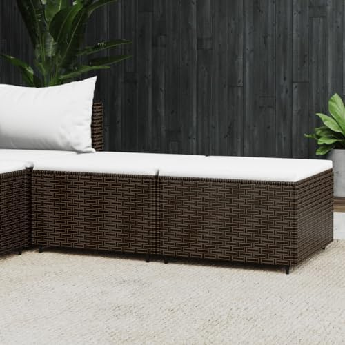 IBUQDDV Lot de 2 tabourets de jardin avec coussins - Marron - En rotin synthétique - Résistant aux intempéries - Avec cadre en acier et rembourrage - Assise confortable pour terrasse et jardin