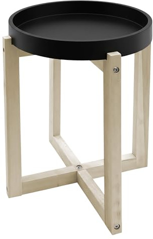 Spetebo Holz Beistelltisch rund mit Tischplatte im Tablett Design 30 cm - schwarz - Deko Blumentisch mit naturbelassenem X-Gestell - Couchtisch Sofatisch Dekotisch Blumenhocker Pflanzenständer