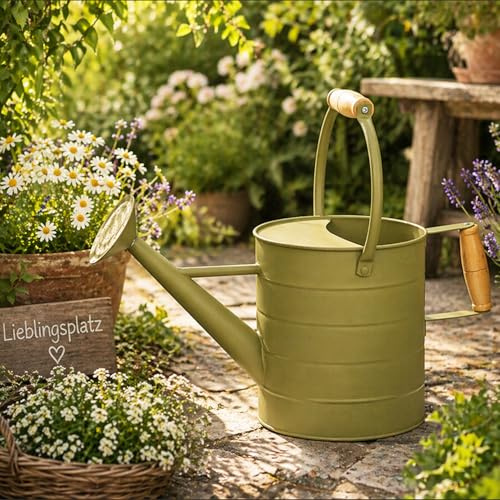 Mojawo Dekorative Gießkanne Kanne Blechkanne Metallkanne Wasserkanne Garten bewässern Vintage Grün 3,5 Liter